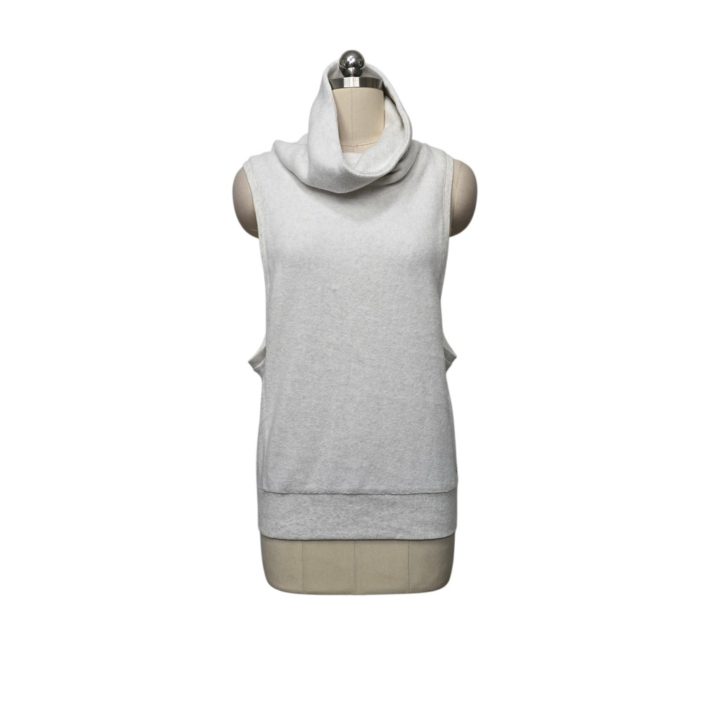 Alo Yoga Women Heather Gray‎ Sleeveless Cowl Neck Open Back Fleece Hoodie Vest M
